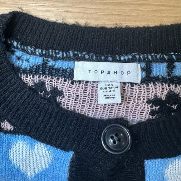 Topshop Sweater Size 4-6 Knit Eight Ball Teddy Bear “Be Grateful” & “Peace” - Picture 2 of 6